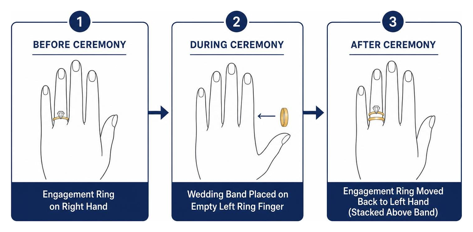 Wedding day engagement ring move diagram Wedding day engagement ring move diagram