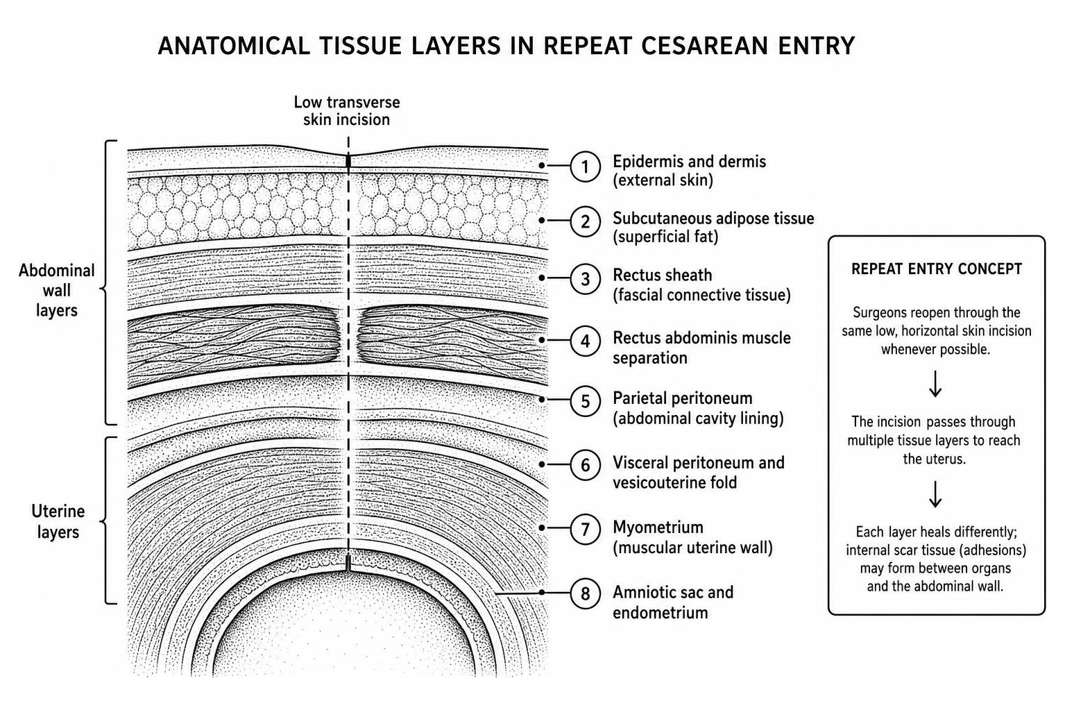 diagram of anatomical tissue layers in repeat cesarean entry diagram of anatomical tissue layers in repeat cesarean entry