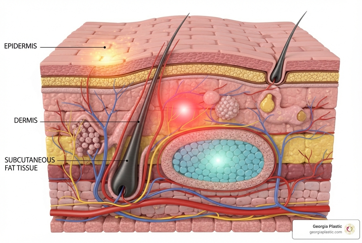 different layers of skin and tissue targeted by non-surgical treatments - non surgical breast lift cost