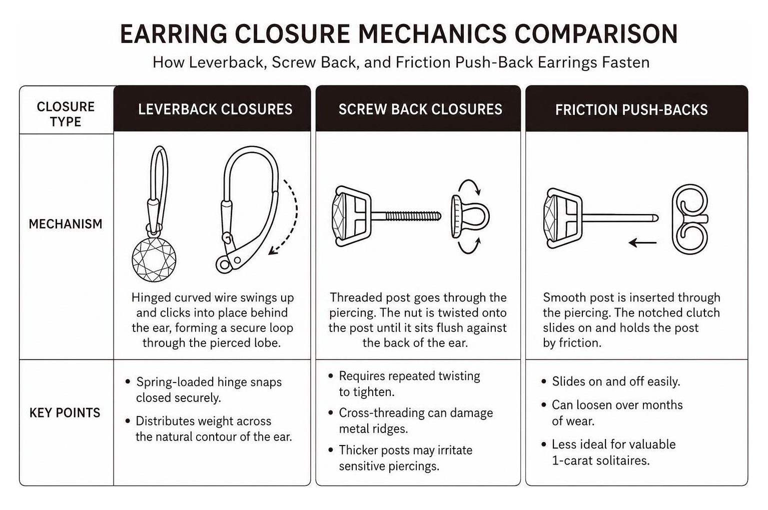 Earring closure mechanics comparison Earring closure mechanics comparison