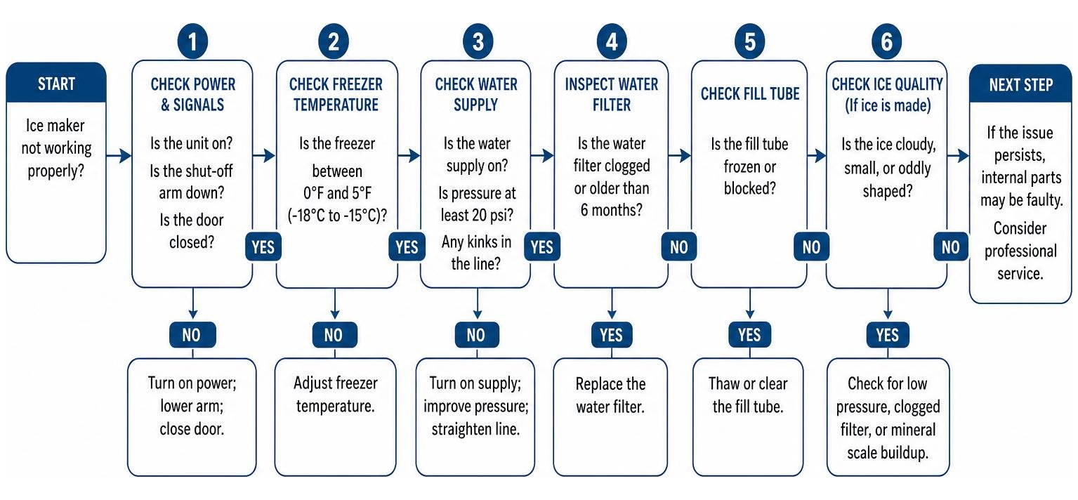diagram of the troubleshooting steps to diagnose a broken ice maker diagram of the troubleshooting steps to diagnose a broken ice maker
