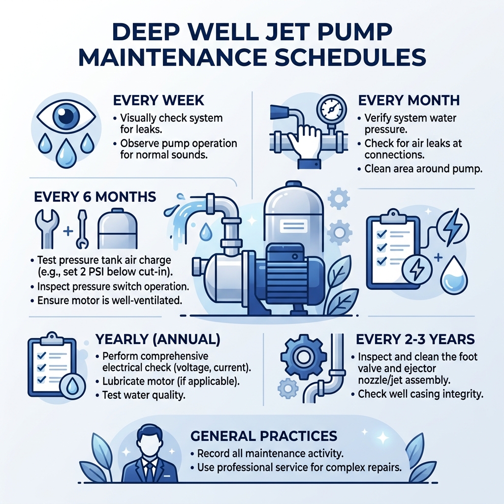 deep well jet pump maintenance schedules - deep well jet pump and tank infographic 