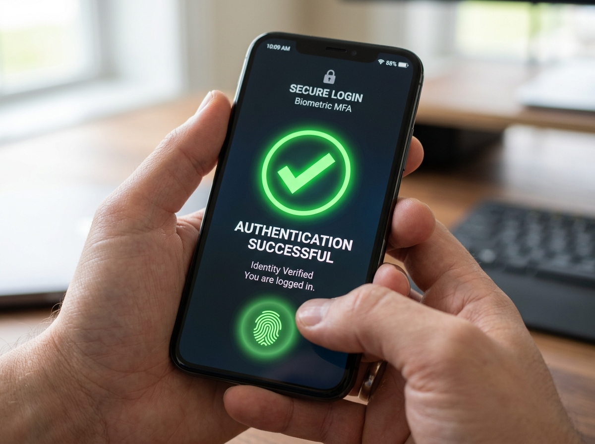 A biometric security scan on a mobile device representing multi-factor authentication - cloud vpn remote connection A biometric security scan on a mobile device representing multi-factor authentication - cloud vpn remote connection