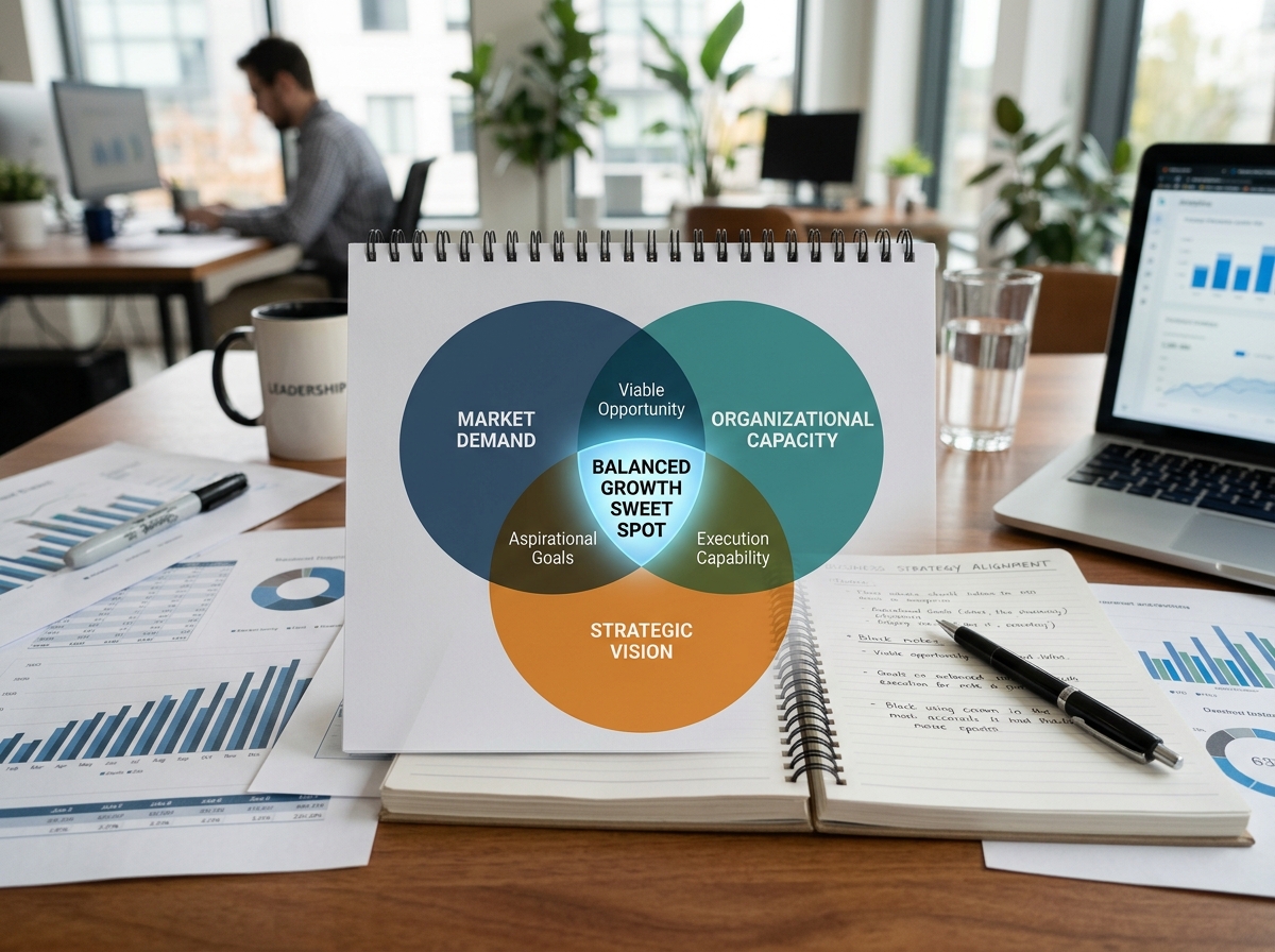 A balanced growth chart showing the intersection of market demand, organizational capacity, and strategic vision - balance A balanced growth chart showing the intersection of market demand, organizational capacity, and strategic vision - balance