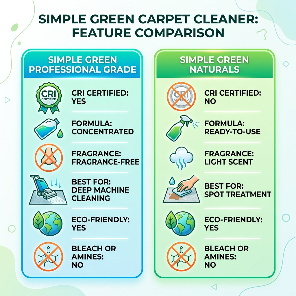 Simple Green Naturals vs Pro Grade carpet cleaner feature comparison infographic - simple green carpet cleaner review Simple Green Naturals vs Pro Grade carpet cleaner feature comparison infographic - simple green carpet cleaner review