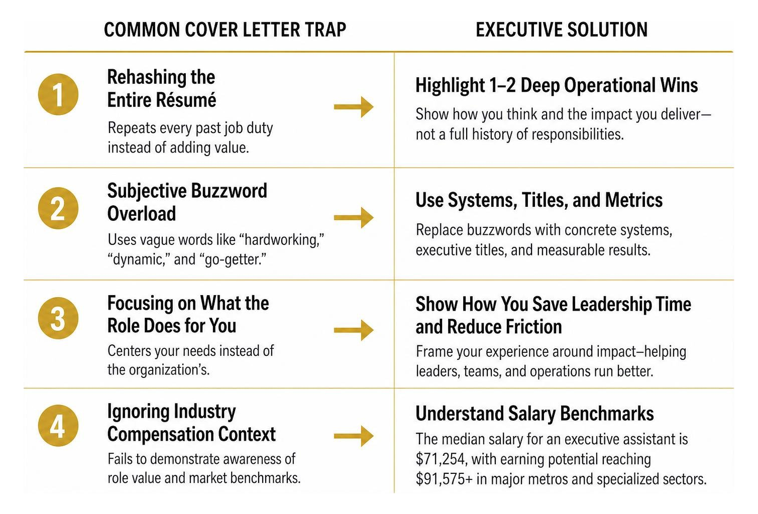 Comparison of common cover letter mistakes and executive solutions Comparison of common cover letter mistakes and executive solutions