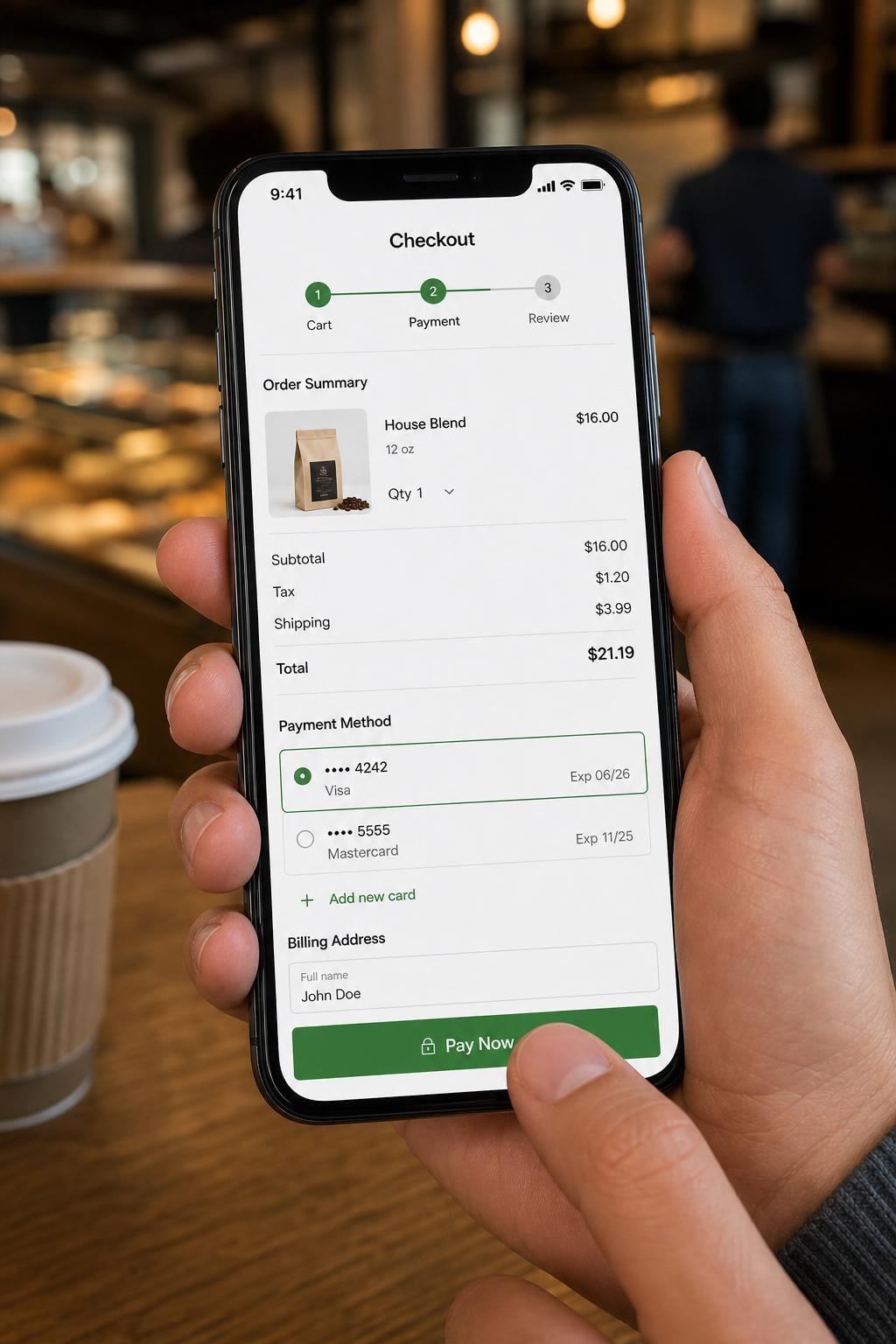 mobile checkout interface optimized for one-handed navigation