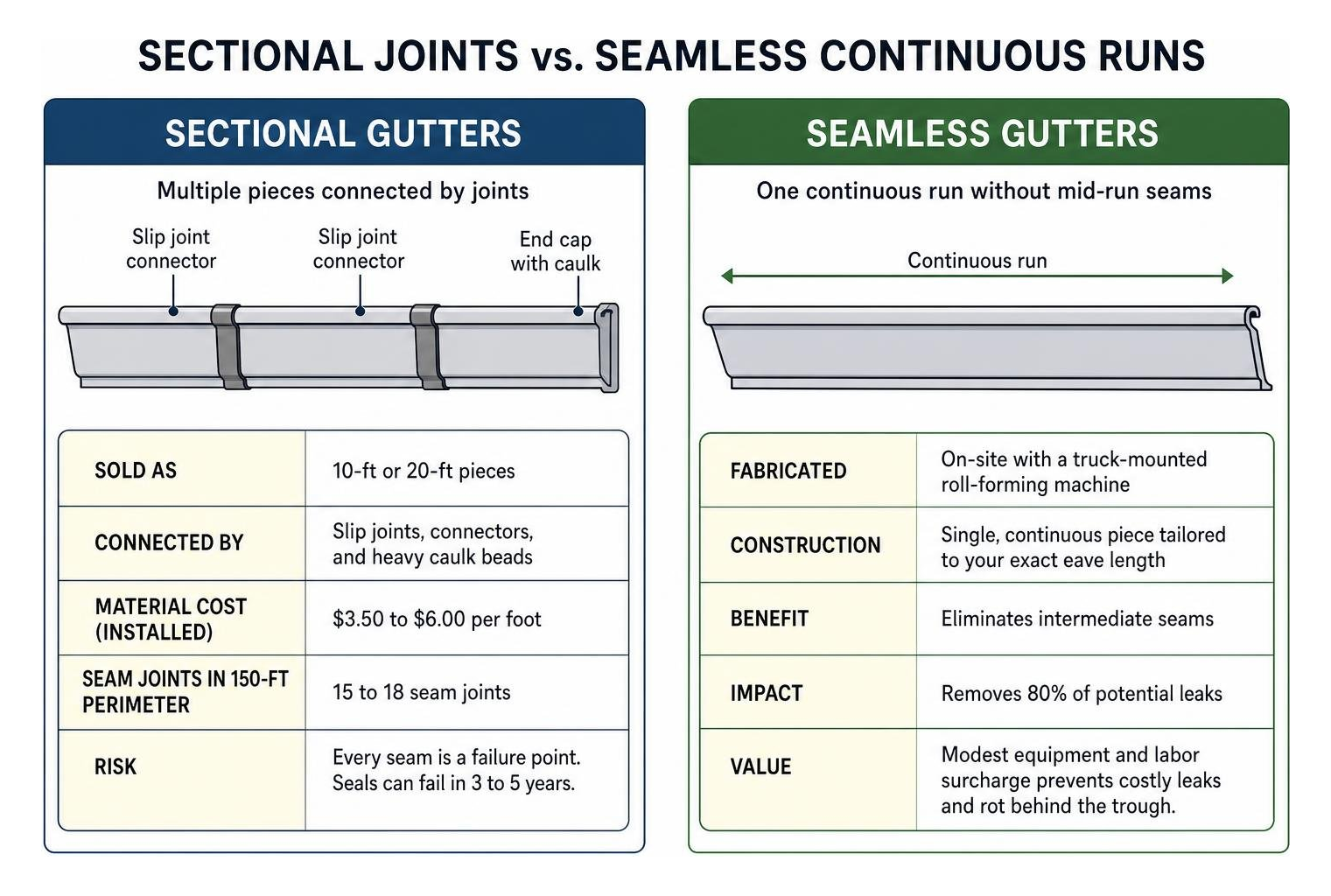 Comparison of sectional joints versus seamless continuous runs Comparison of sectional joints versus seamless continuous runs