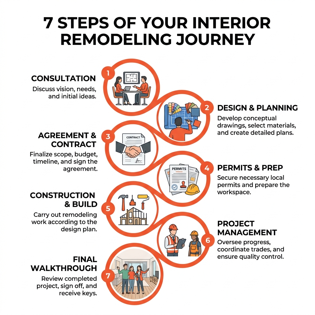 7 steps of the interior remodeling journey from consultation to final walkthrough - interior remodeling companies near me