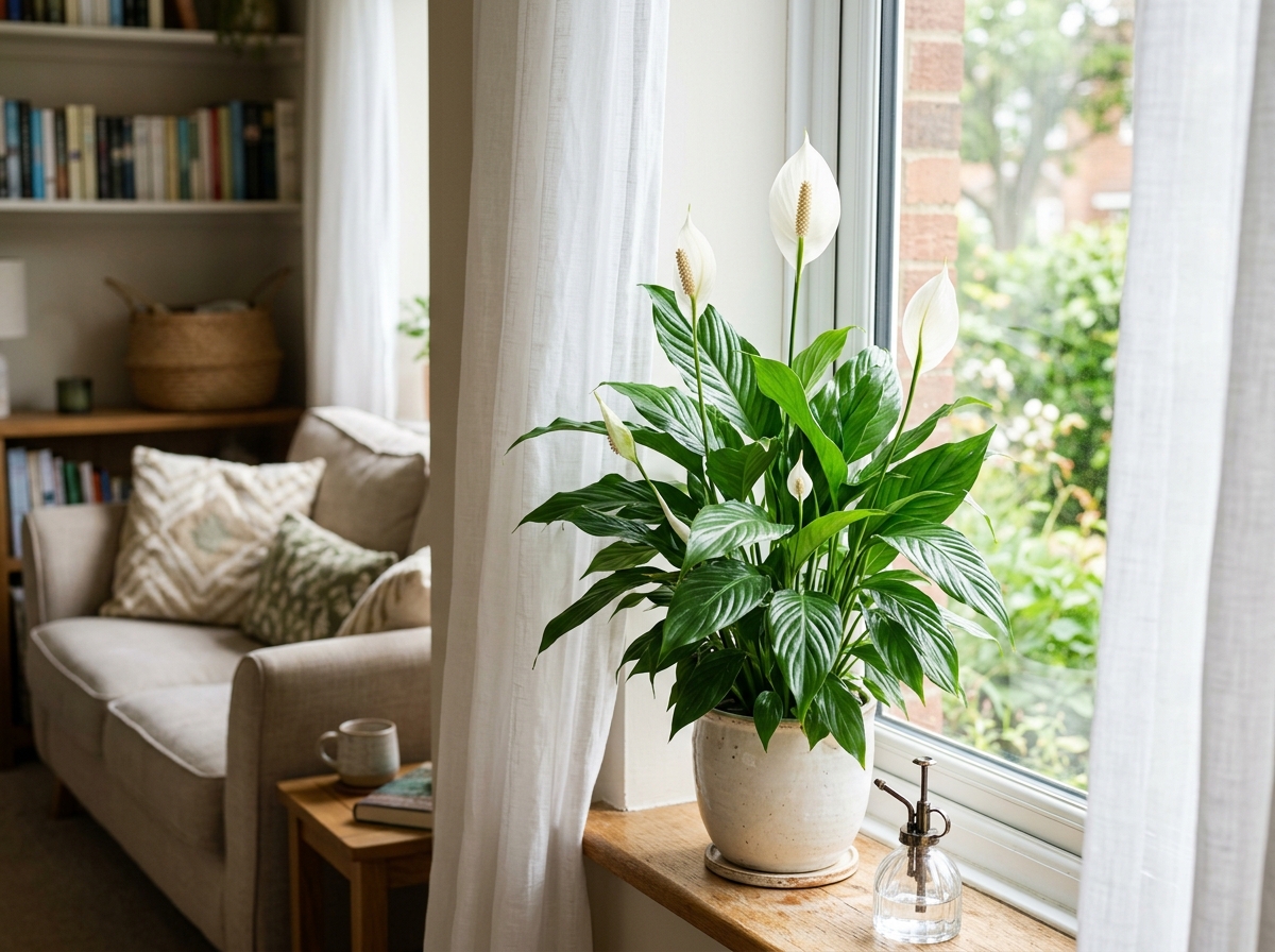 a lush peace lily placed near a bright window with sheer white curtains to filter the sun - peace lily light and water a lush peace lily placed near a bright window with sheer white curtains to filter the sun - peace lily light and water