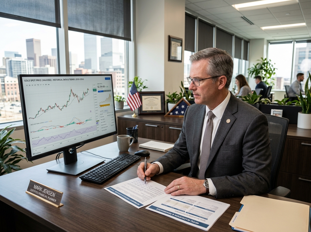 Financial planning expert reviewing gold investment charts and retirement documents - gold ira investment opportunities