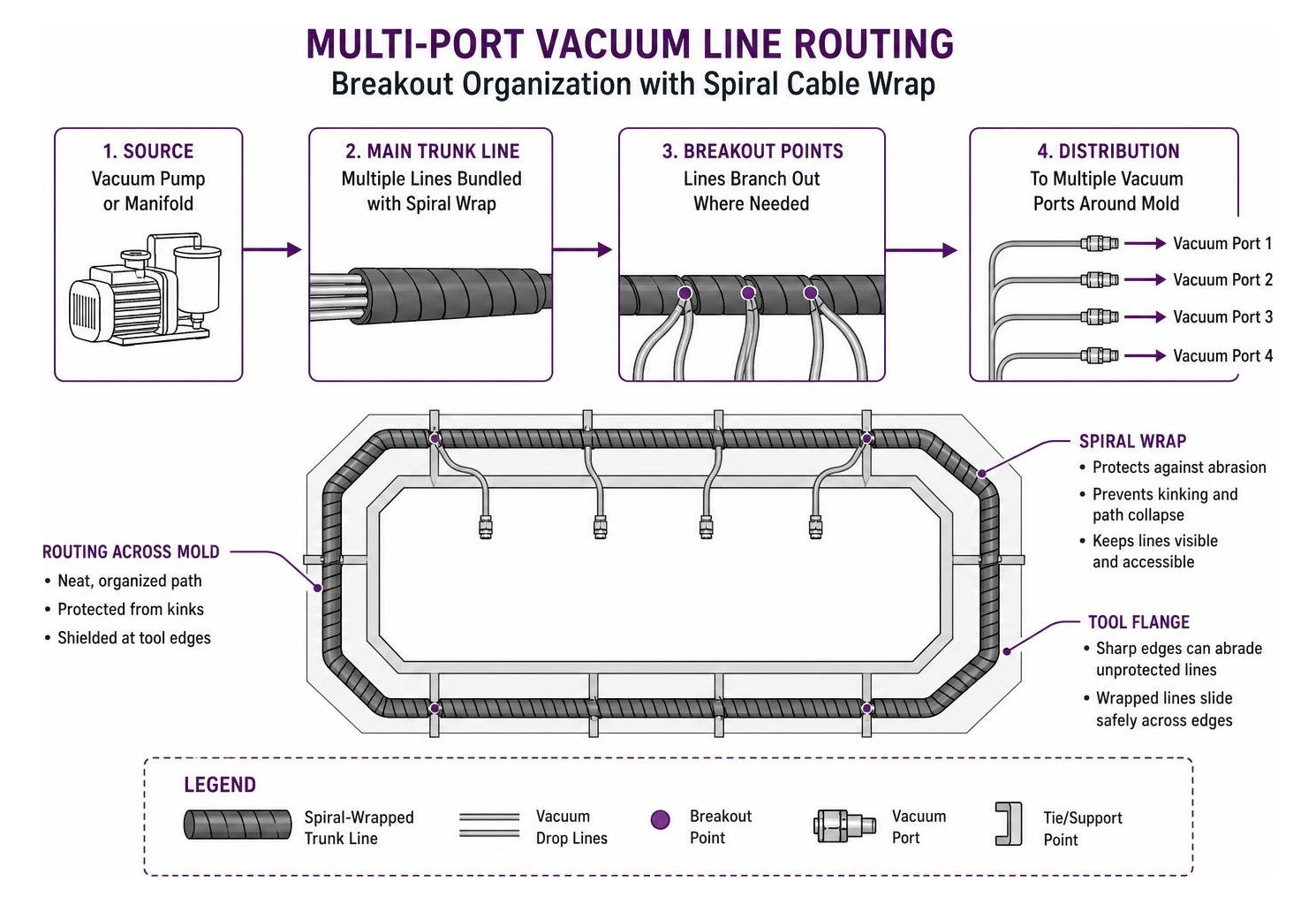 Multi-port vacuum line breakout diagram Multi-port vacuum line breakout diagram