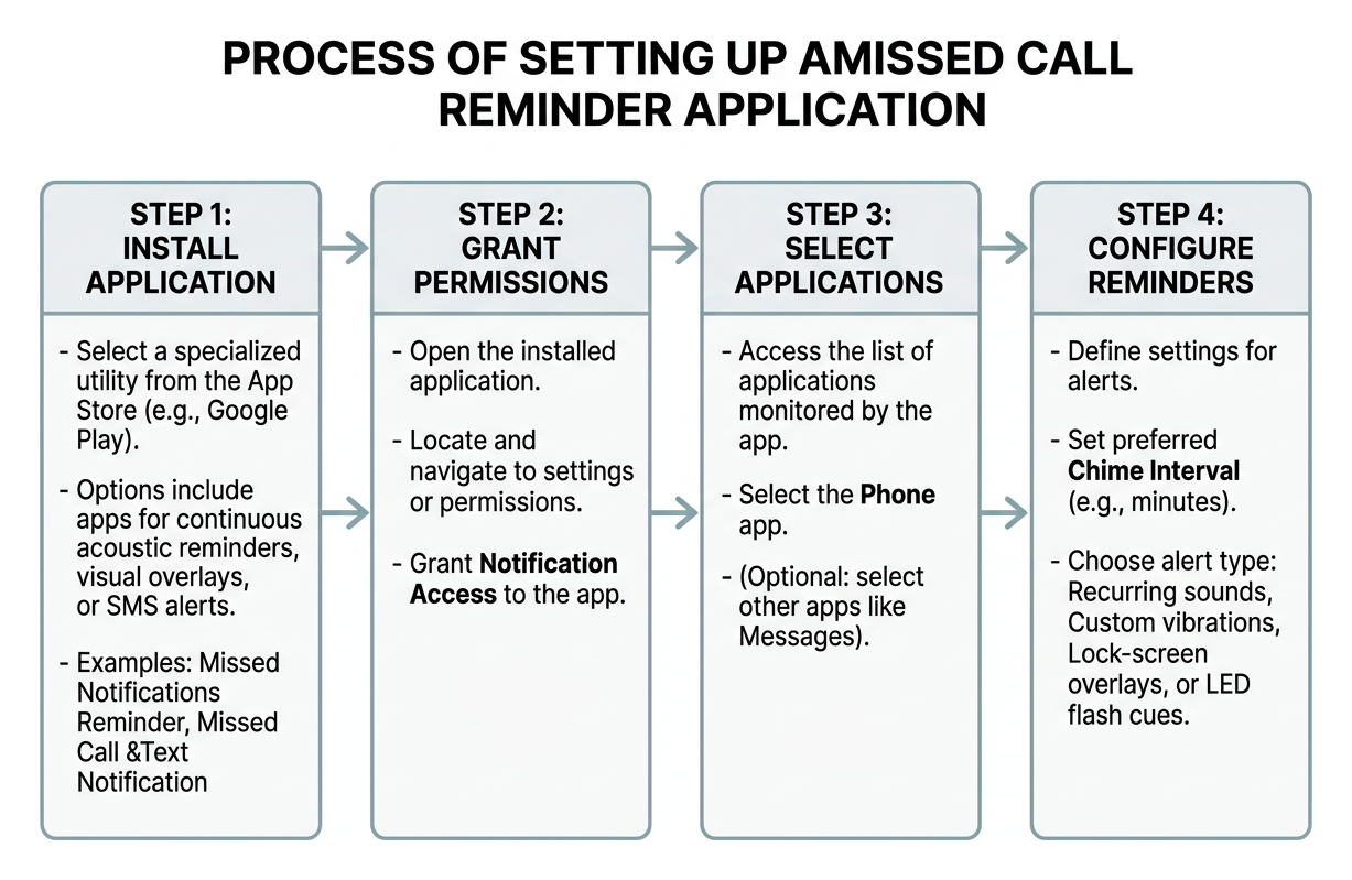 Process of setting up a missed call reminder application Process of setting up a missed call reminder application