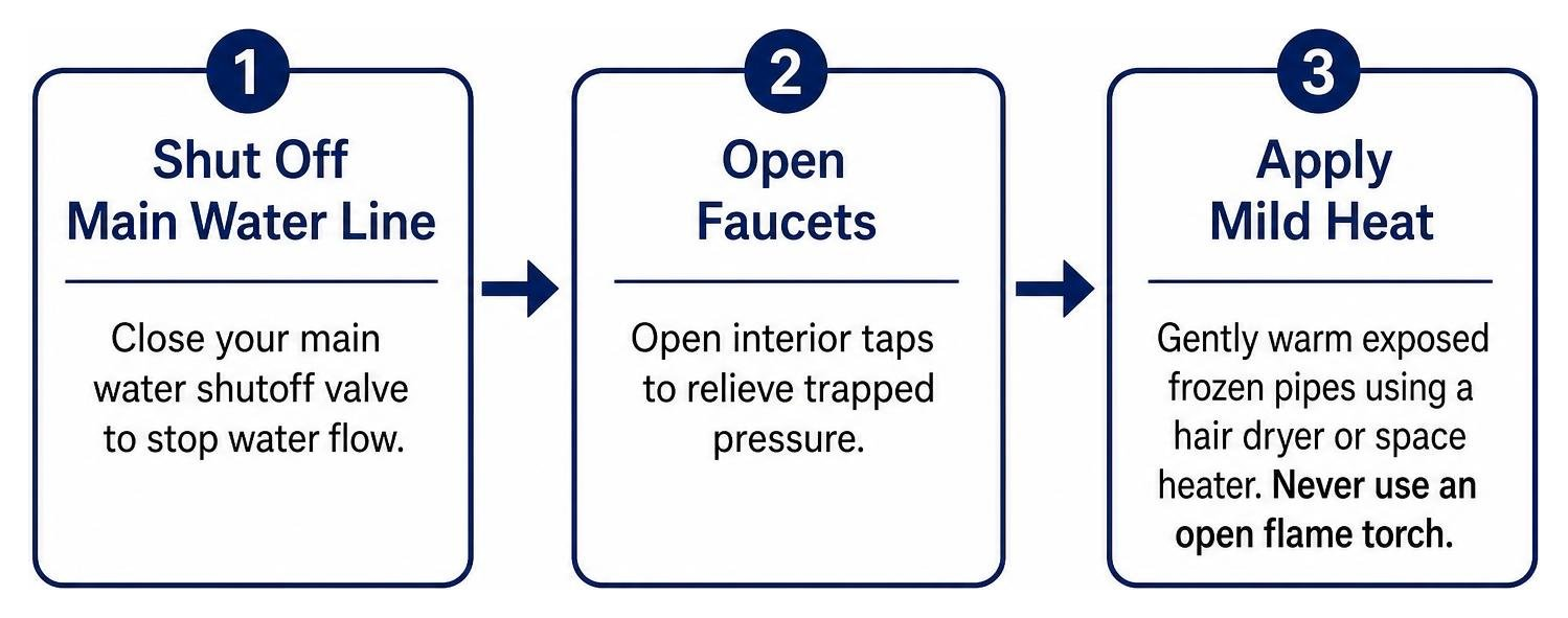 Flowchart of emergency steps for frozen or burst pipes Flowchart of emergency steps for frozen or burst pipes
