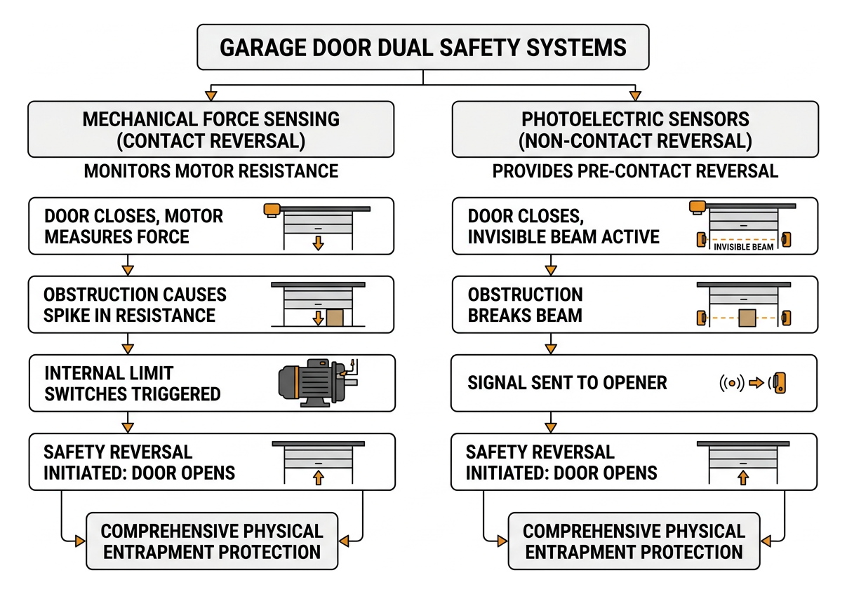 Infographic showing garage door dual safety systems