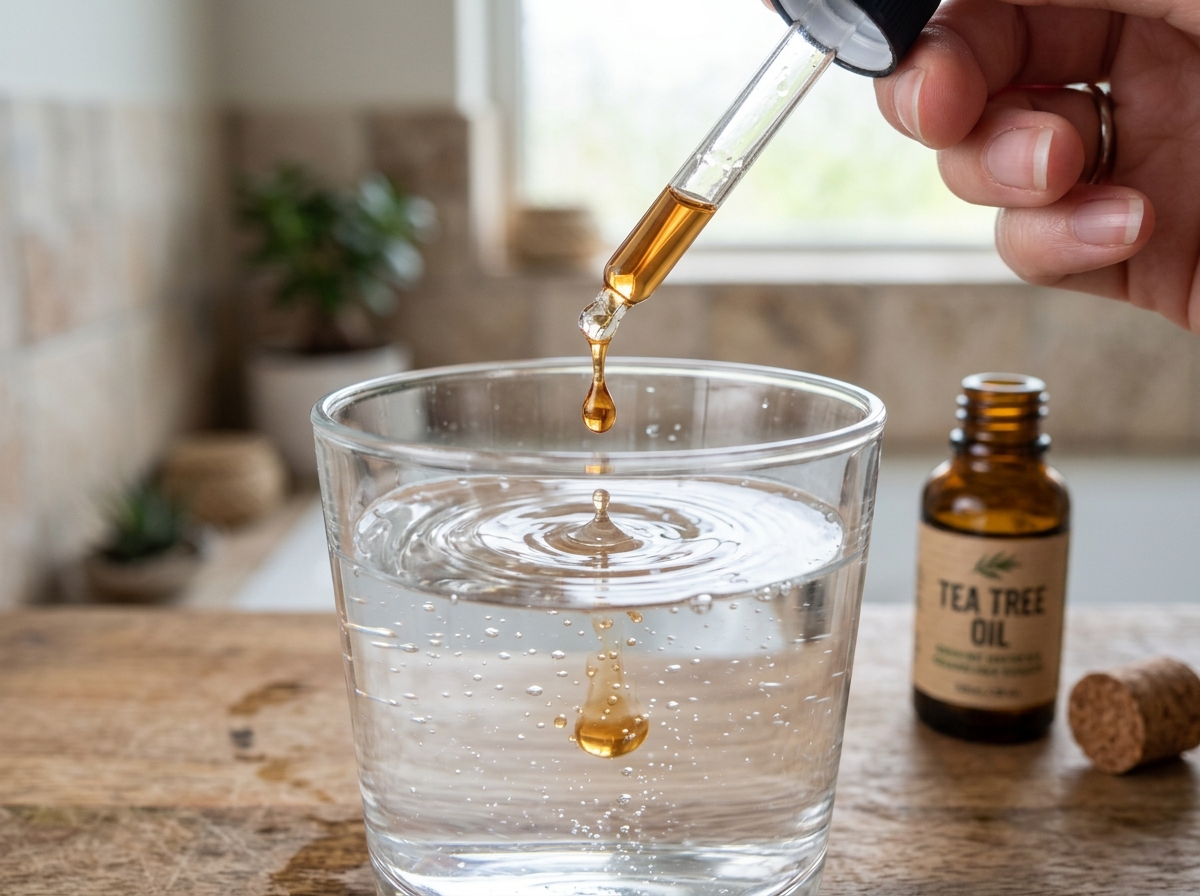 tea tree oil being dropped into water - tea tree mold killer tea tree oil being dropped into water - tea tree mold killer