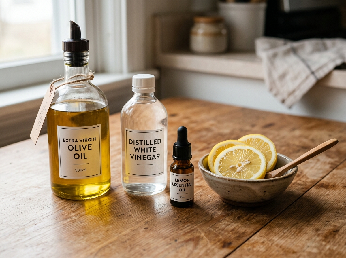 ingredients for homemade wood polish including olive oil, vinegar, and essential oils - homemade hardwood floor polish ingredients for homemade wood polish including olive oil, vinegar, and essential oils - homemade hardwood floor polish