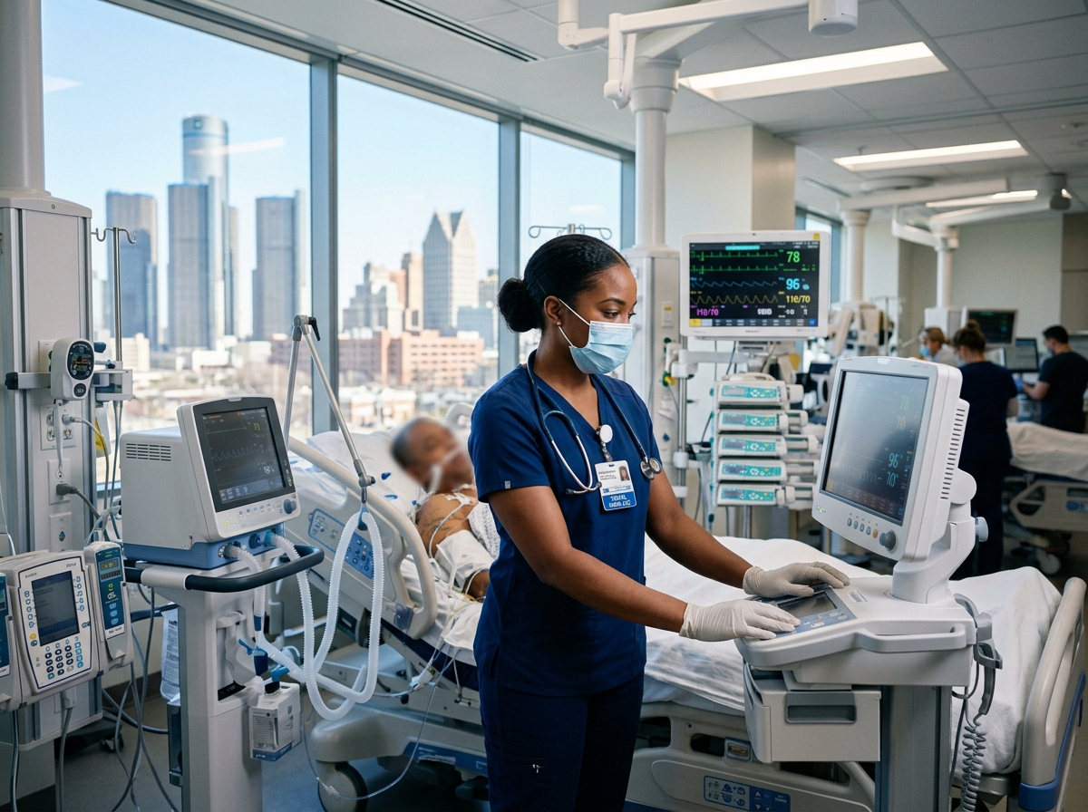Nurse working in a high-tech Detroit ICU unit - travel nurse Detroit