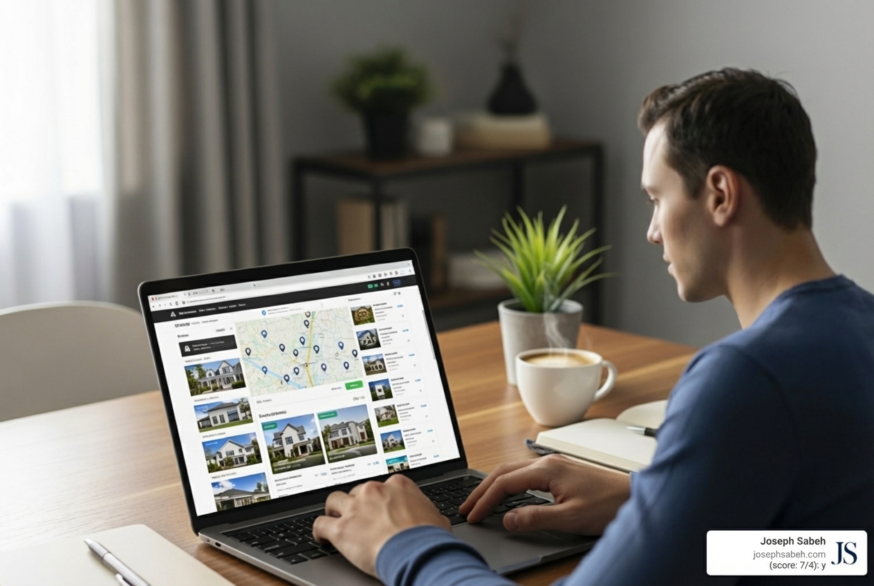 a person using a laptop to look at property listings - comparables