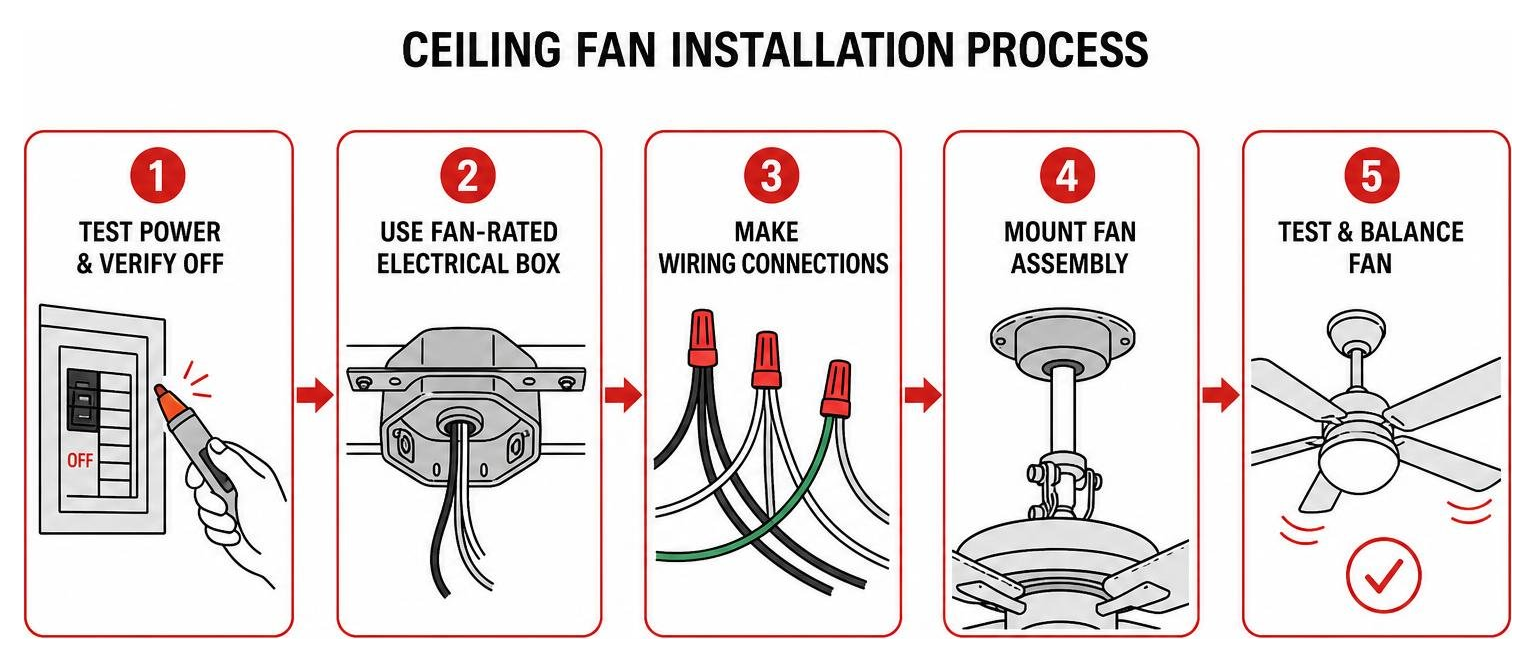 ceiling fan installation process flowchart