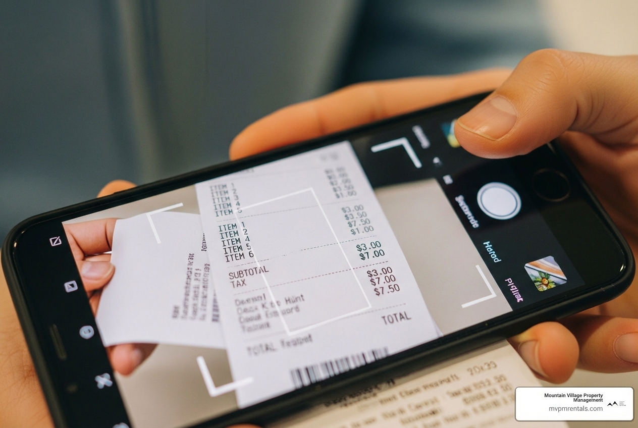 Person scanning receipt - rental property financial management