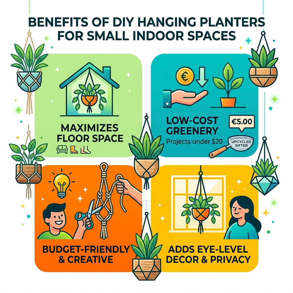 Benefits of DIY hanging planters for small indoor spaces infographic - diy hanging planter ideas infographic 