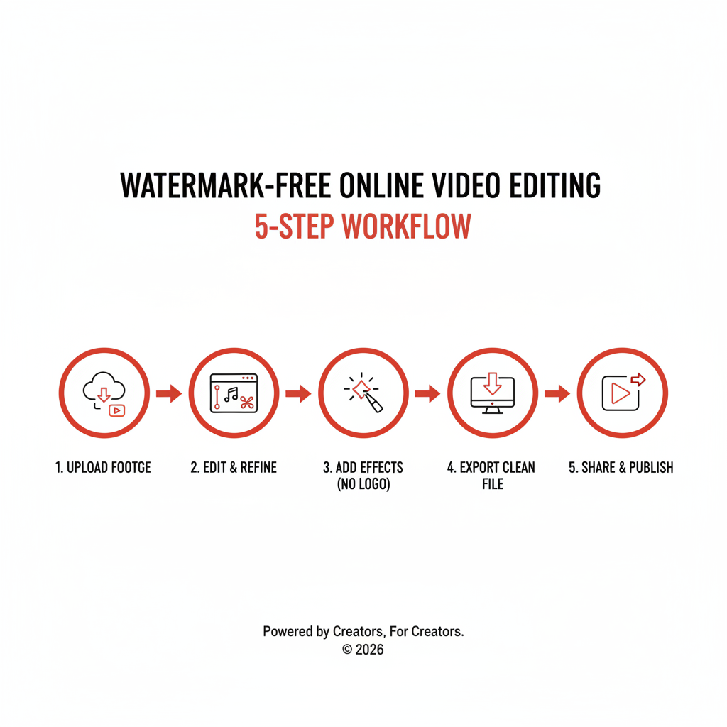 5-step watermark-free online video editing workflow infographic - editing video online without watermark infographic 