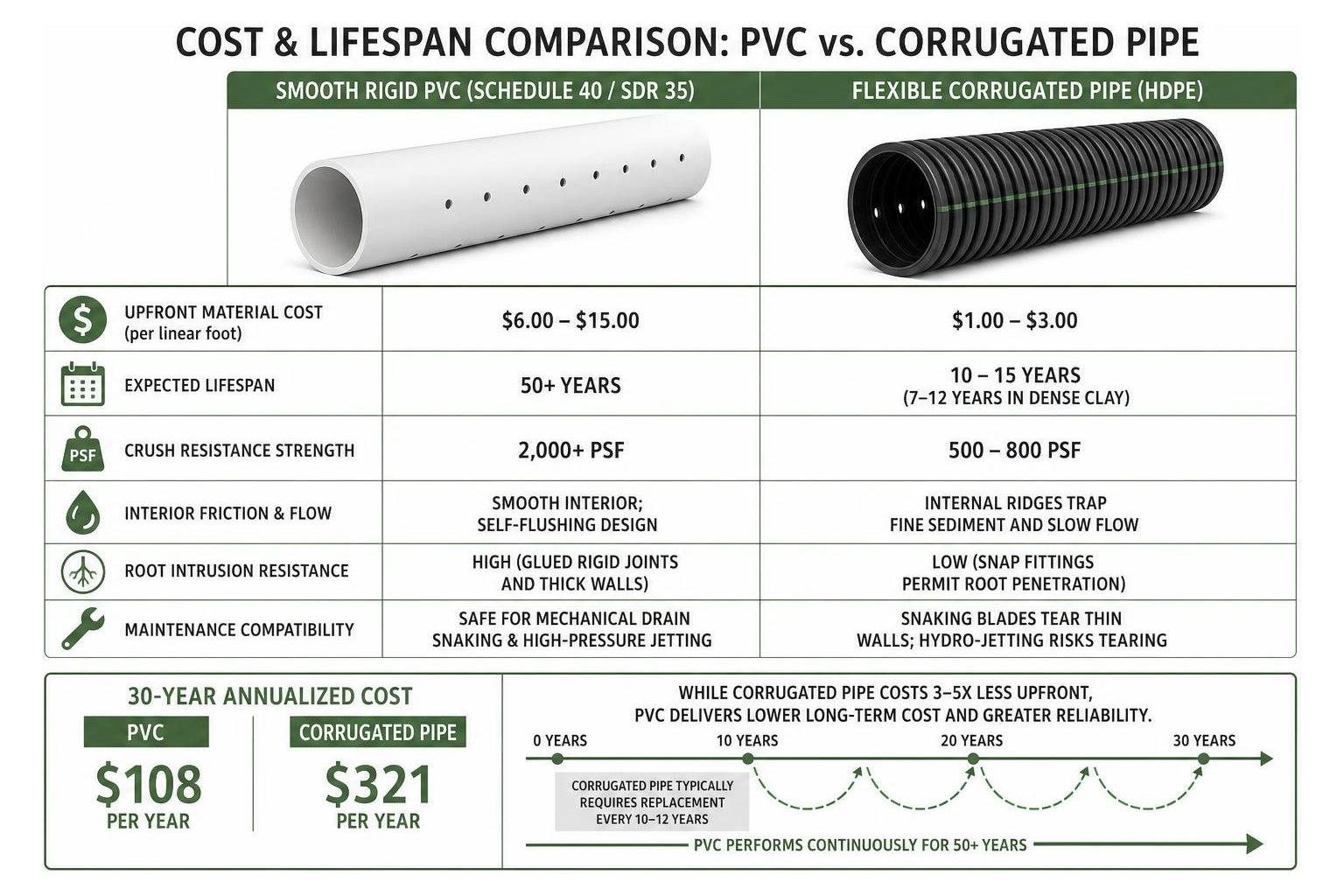 Cost and lifespan comparison between PVC and corrugated pipe Cost and lifespan comparison between PVC and corrugated pipe