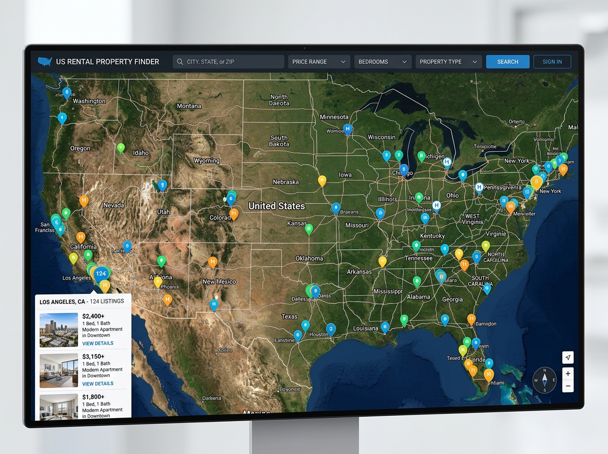 digital map showing property listings - real estate and property rentals