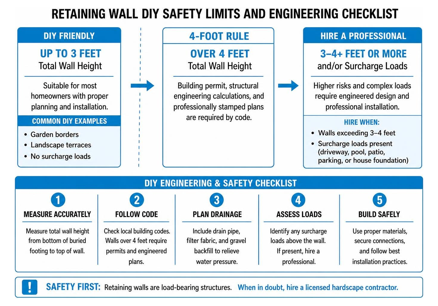 Retaining wall DIY safety limits and engineering checklist Retaining wall DIY safety limits and engineering checklist