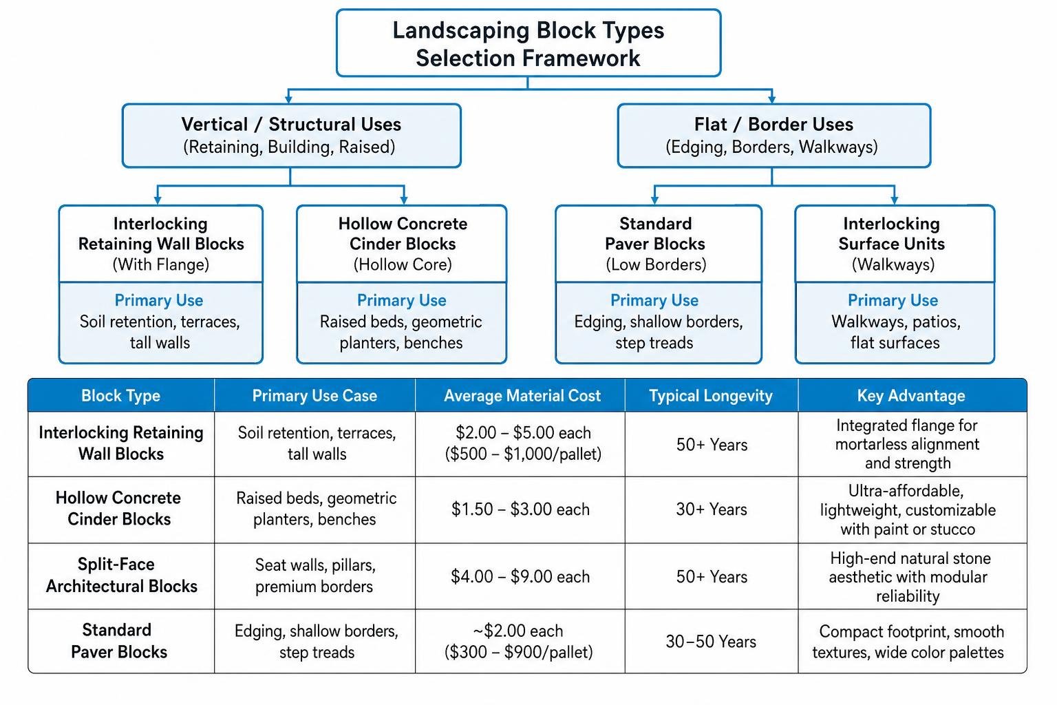 Landscaping block types comparison and selection framework Landscaping block types comparison and selection framework