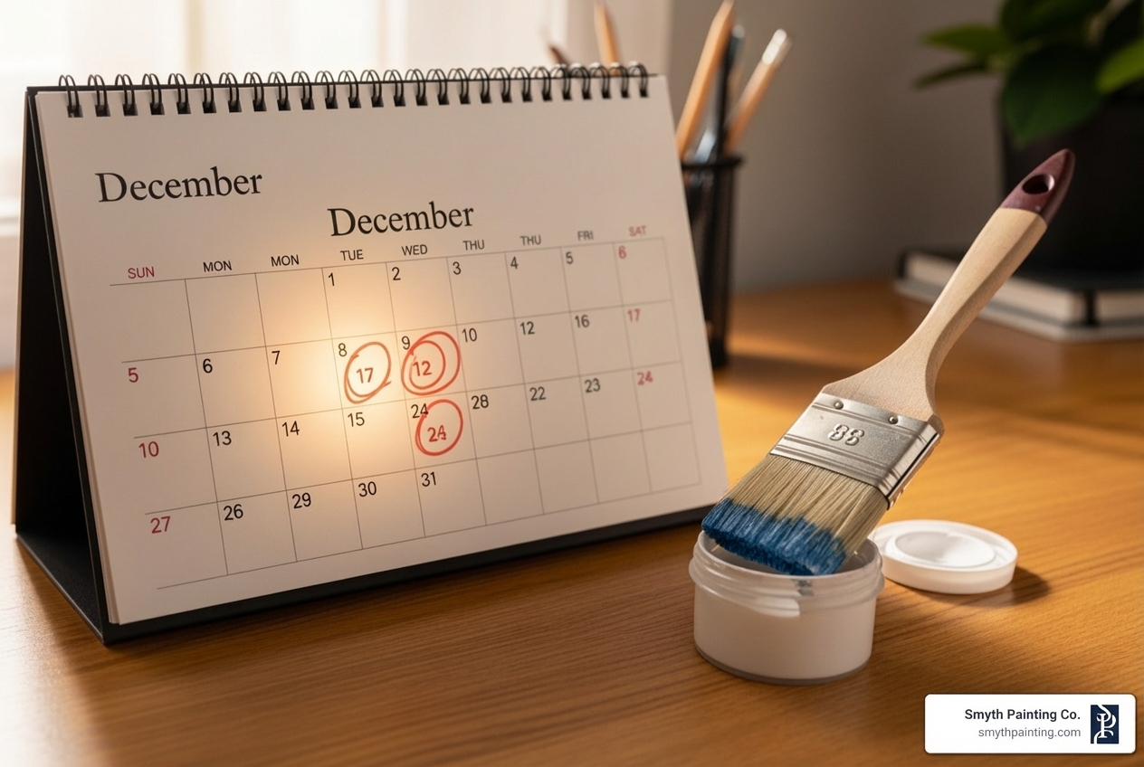 calendar with winter months highlighted and a paintbrush icon - interior painting in the winter calendar with winter months highlighted and a paintbrush icon - interior painting in the winter