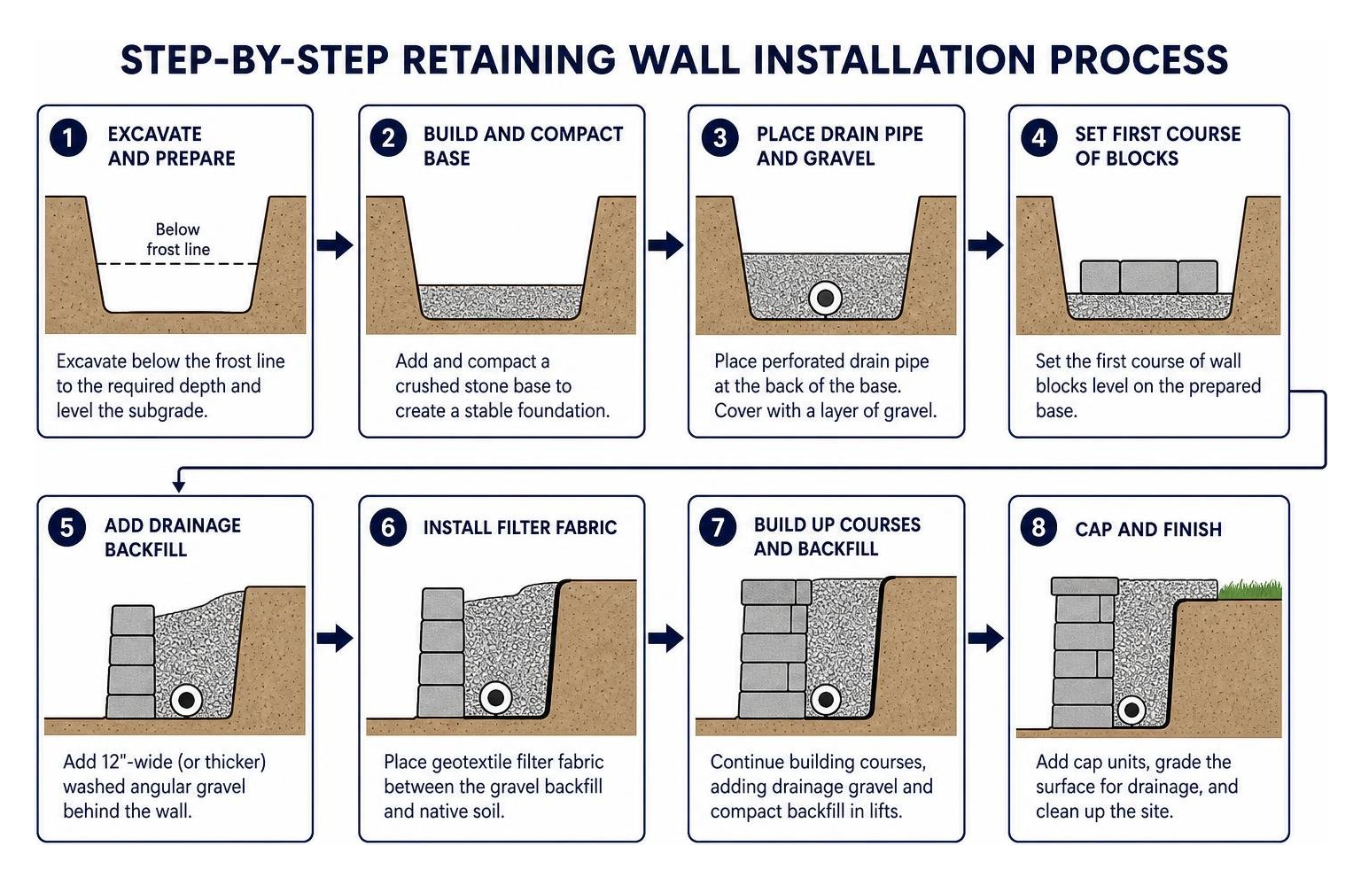 step-by-step retaining wall installation process