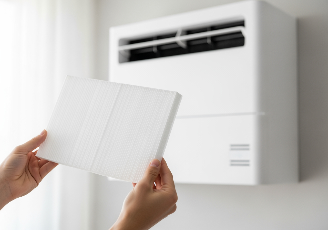 Image of a clean air filter from a mini-split unit, highlighting its role in improving indoor air quality - Mini Split Heating Units Image of a clean air filter from a mini-split unit, highlighting its role in improving indoor air quality - Mini Split Heating Units