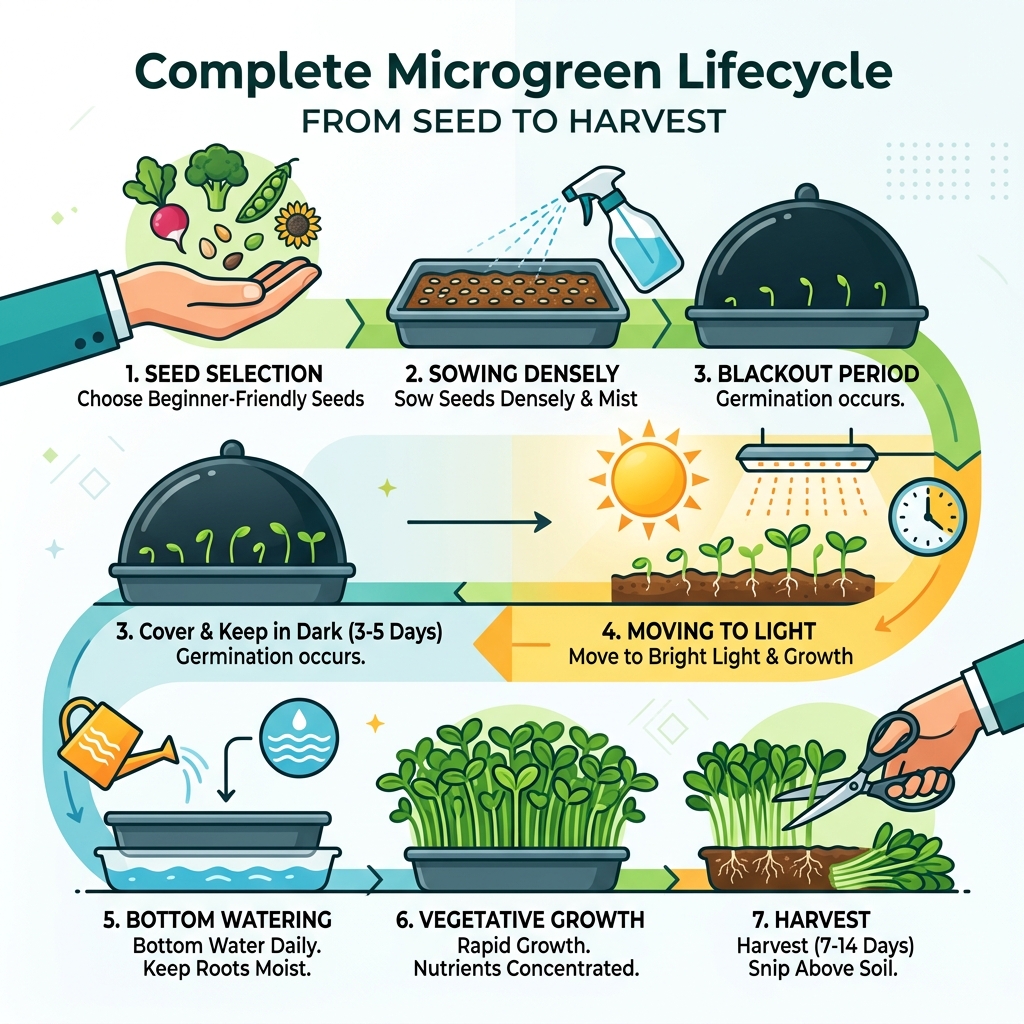 Microgreen lifecycle from seed to harvest infographic - microgreens growing tips infographic Microgreen lifecycle from seed to harvest infographic - microgreens growing tips infographic