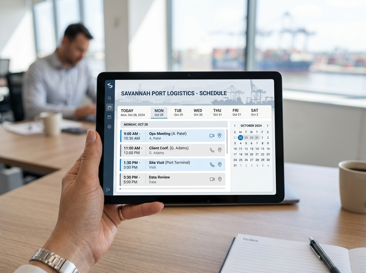 A tablet showing a clean, modern scheduling dashboard for a Savannah business - Savannah GA scheduling software