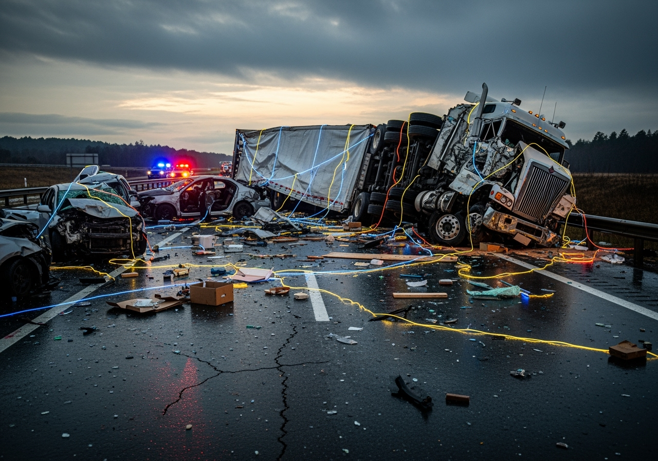 Diagram showing multiple potentially liable parties in a truck crash - Fatal truck accident attorney