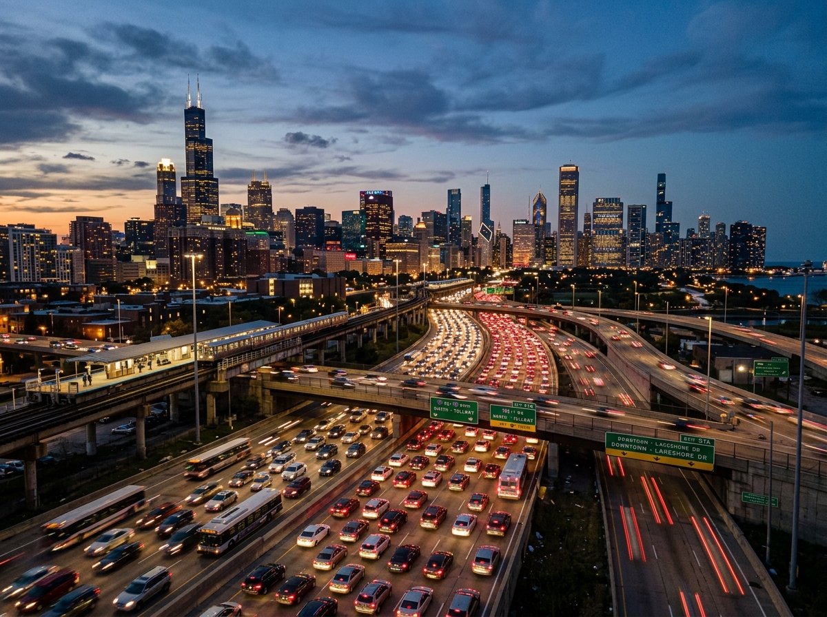 Chicago skyline and expressways - auto accident attorney chicago il
