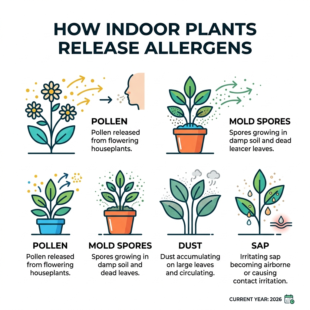 How indoor plants release allergens like pollen, mold spores, dust, and sap into the air - indoor plants bad for allergies How indoor plants release allergens like pollen, mold spores, dust, and sap into the air - indoor plants bad for allergies