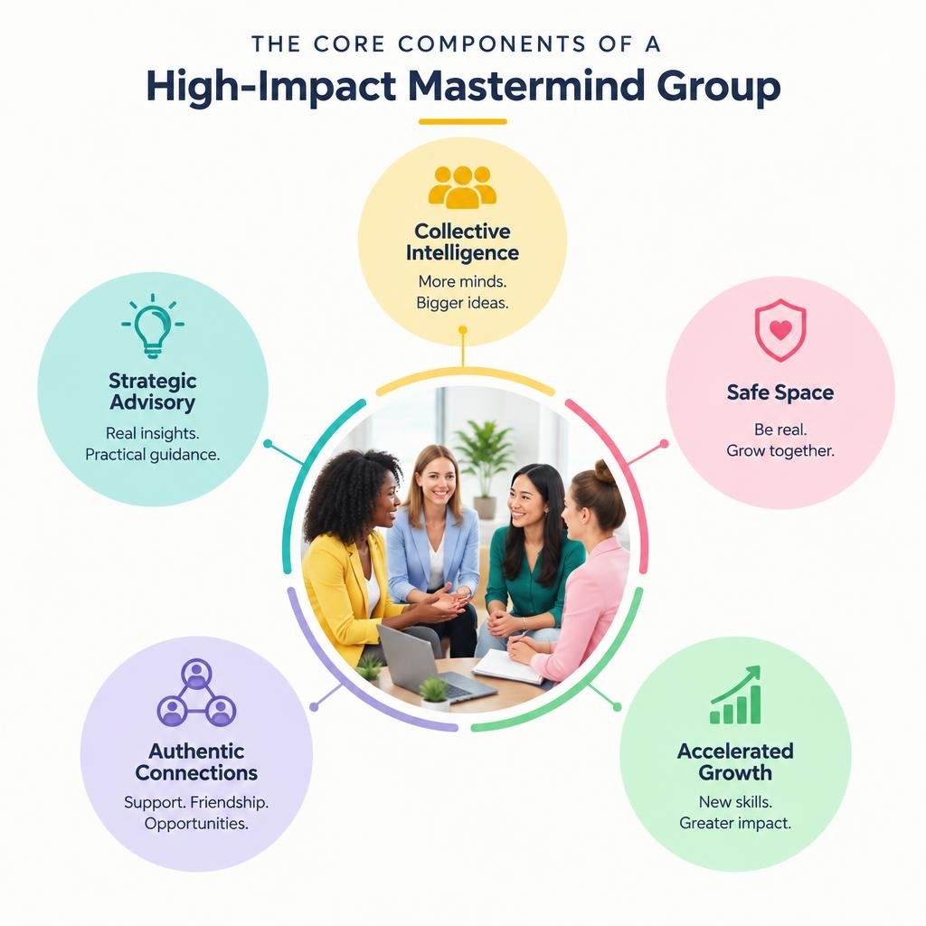 explaining core components of a high-impact mastermind group infographic