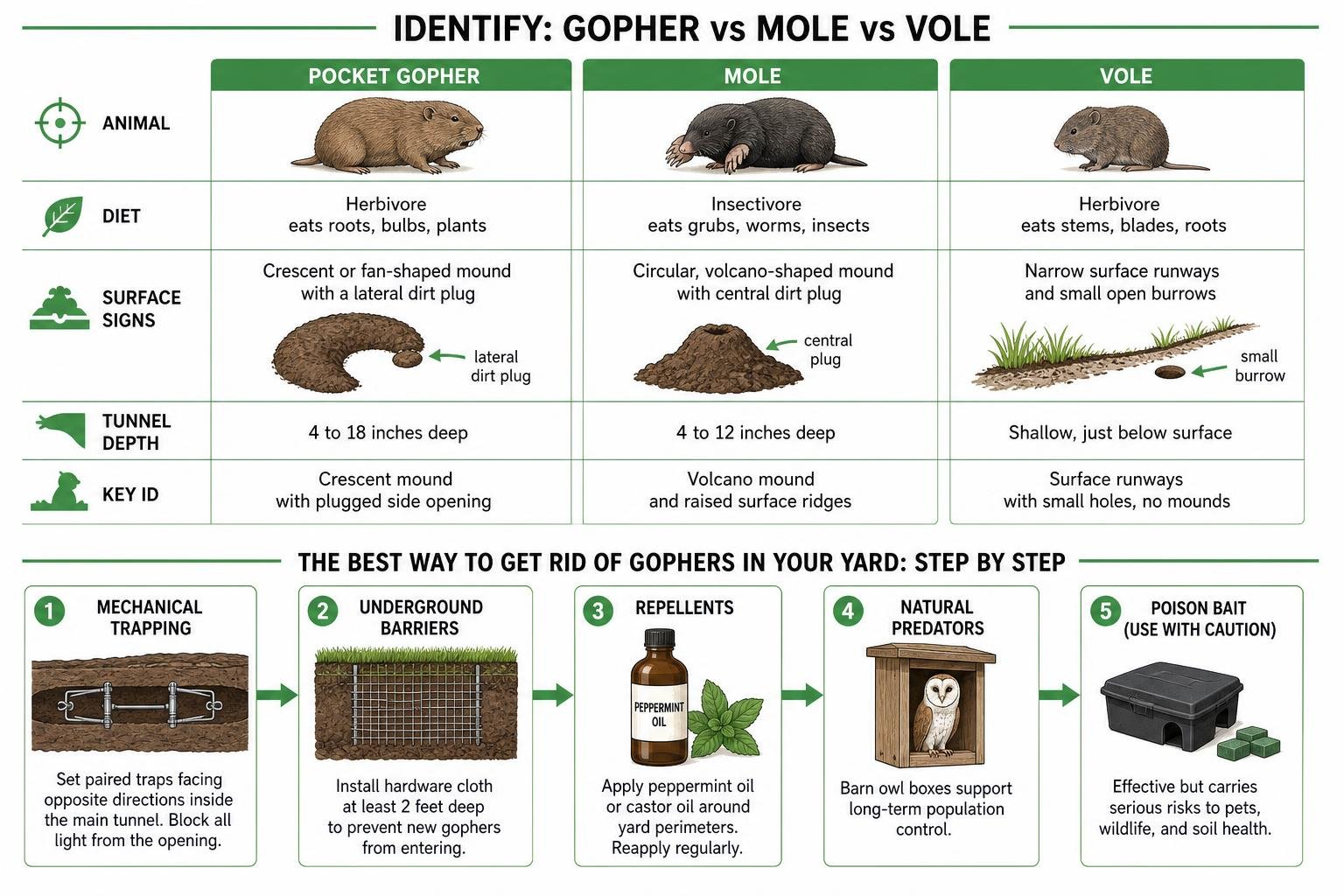 comparison process of gopher mole and vole pest damage
