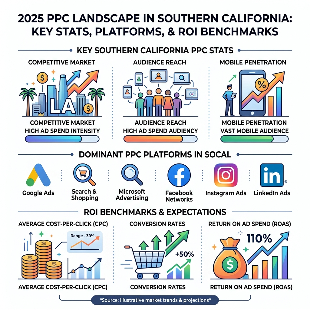 2025 PPC landscape in Southern California: key stats, platforms, and ROI benchmarks - los angeles ppc expert infographic 2025 PPC landscape in Southern California: key stats, platforms, and ROI benchmarks - los angeles ppc expert infographic