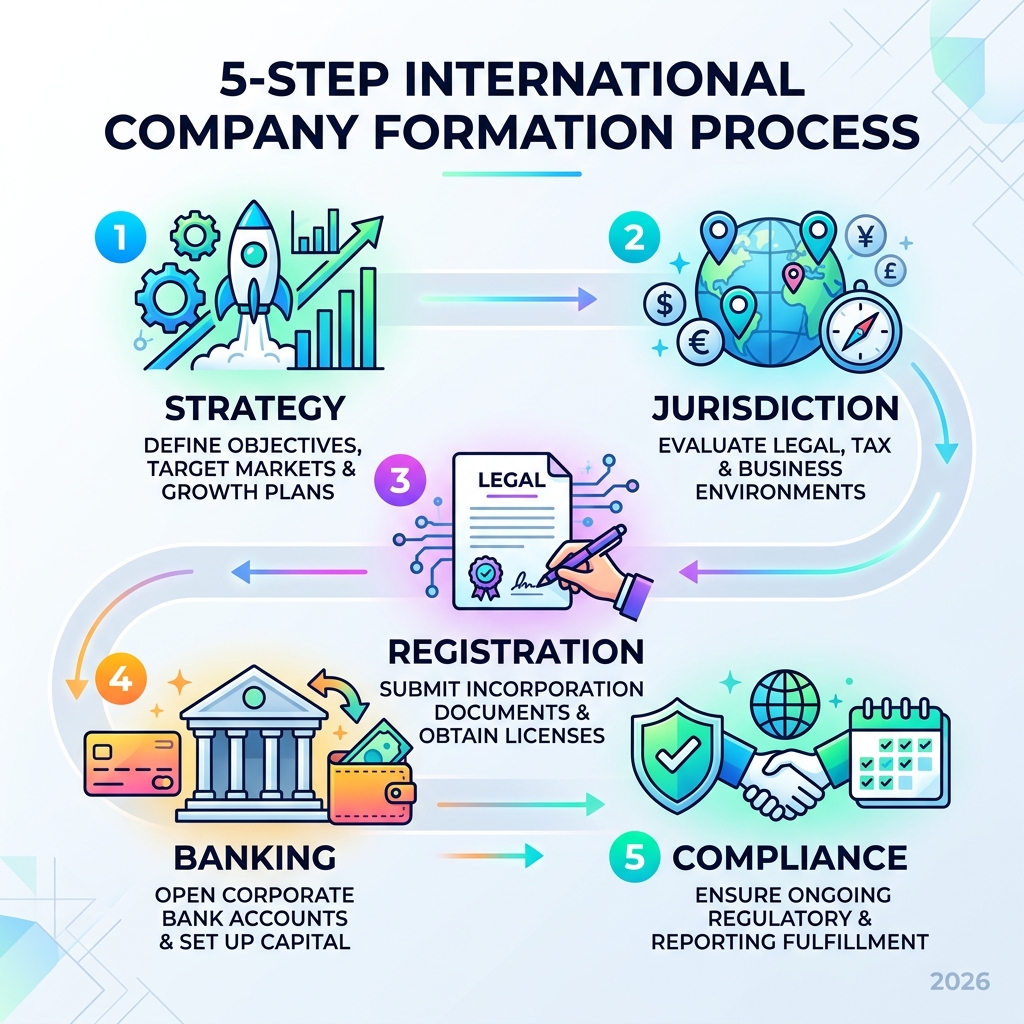 5-step international company formation process: strategy, jurisdiction, registration, banking, compliance - how to choose a 5-step international company formation process: strategy, jurisdiction, registration, banking, compliance - how to choose a