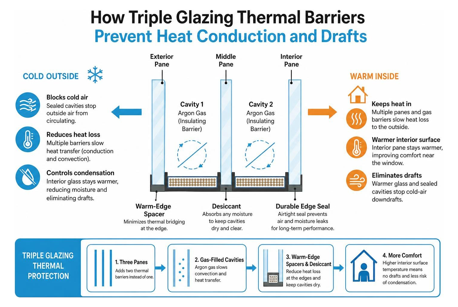 How triple glazing thermal barriers prevent heat conduction and drafts How triple glazing thermal barriers prevent heat conduction and drafts