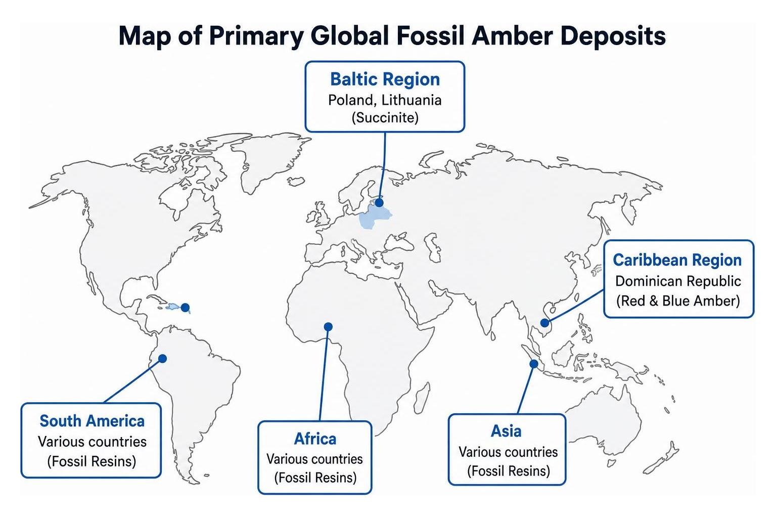 Map of primary global fossil amber deposits