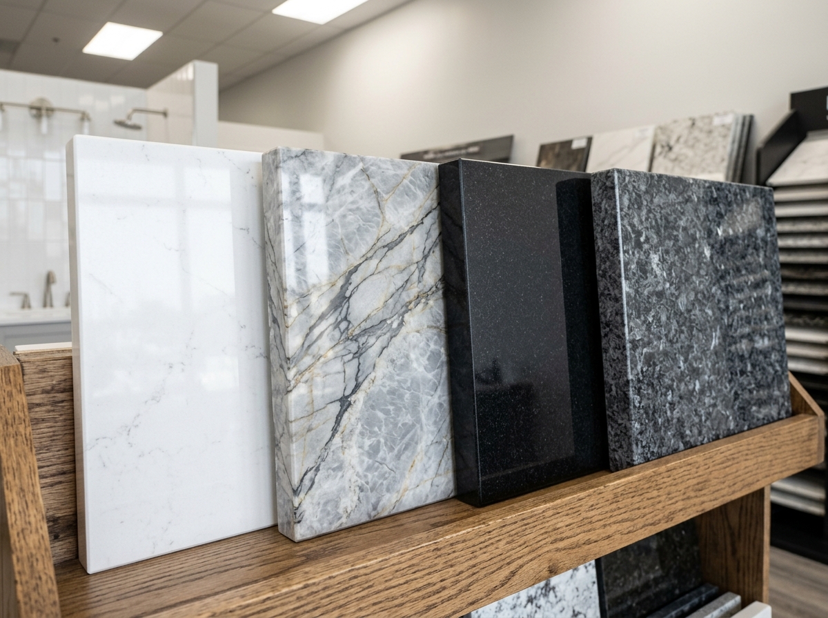 various stone slabs including quartz, marble, and granite for vanity tops - 59 vanity top