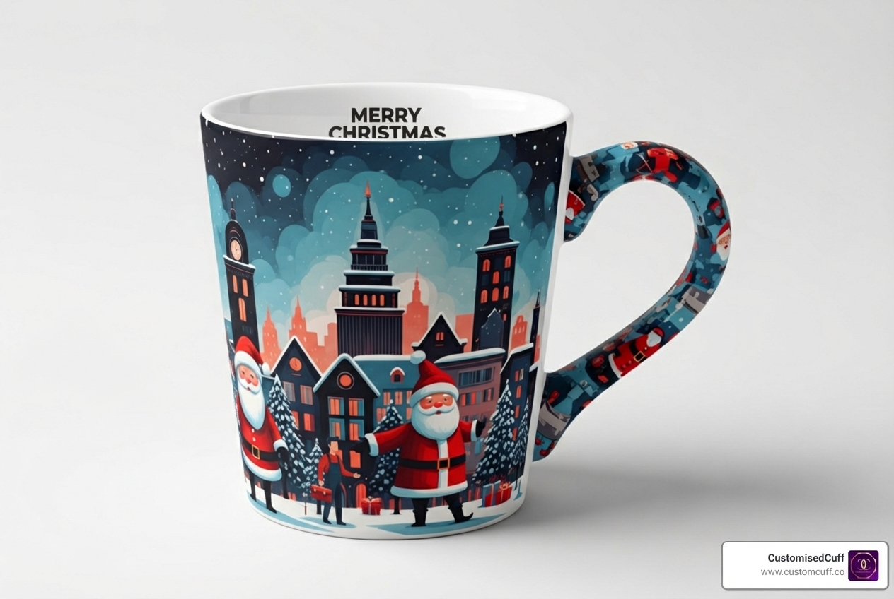 unique, non-traditional Christmas mug design - couples christmas mugs
