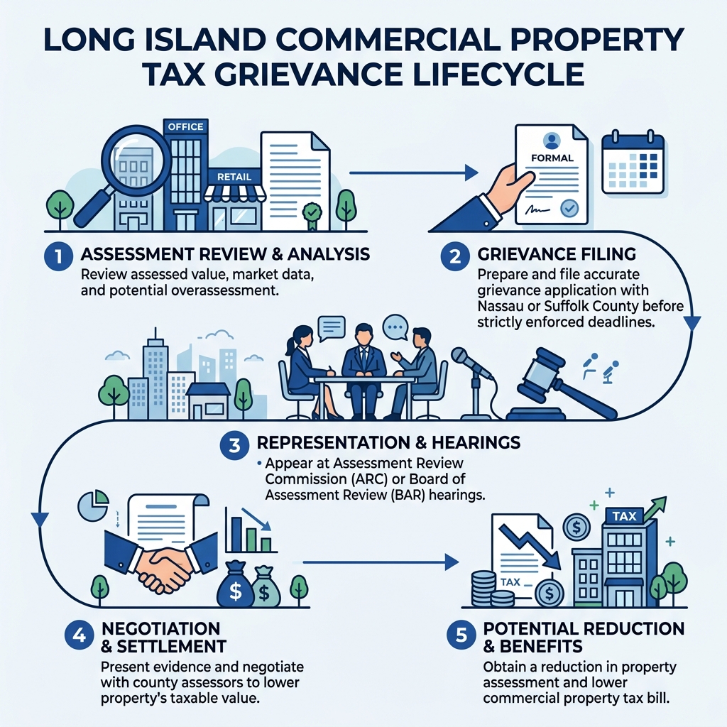 Long Island commercial property tax grievance lifecycle infographic - commercial property tax consultant infographic Long Island commercial property tax grievance lifecycle infographic - commercial property tax consultant infographic