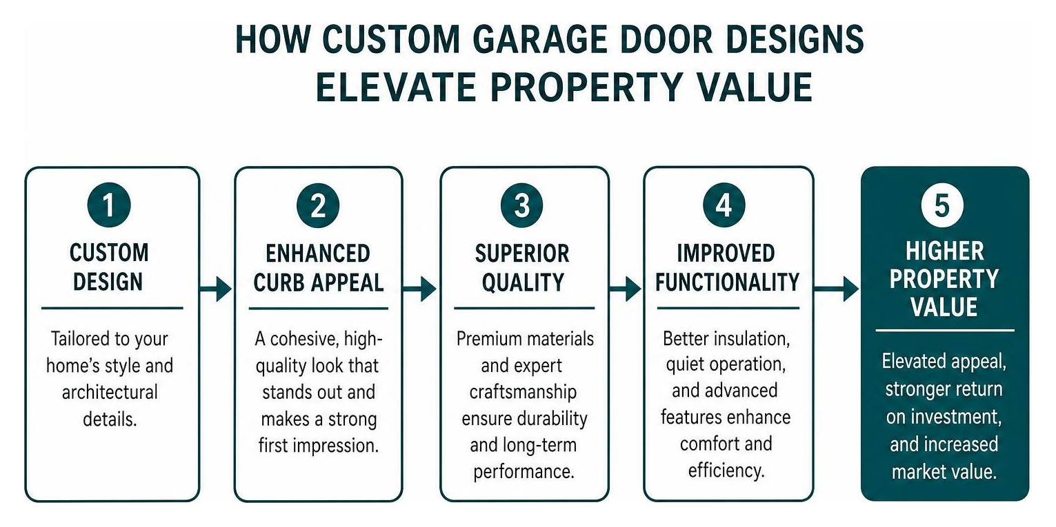infographic explaining how custom garage door designs elevate property value
