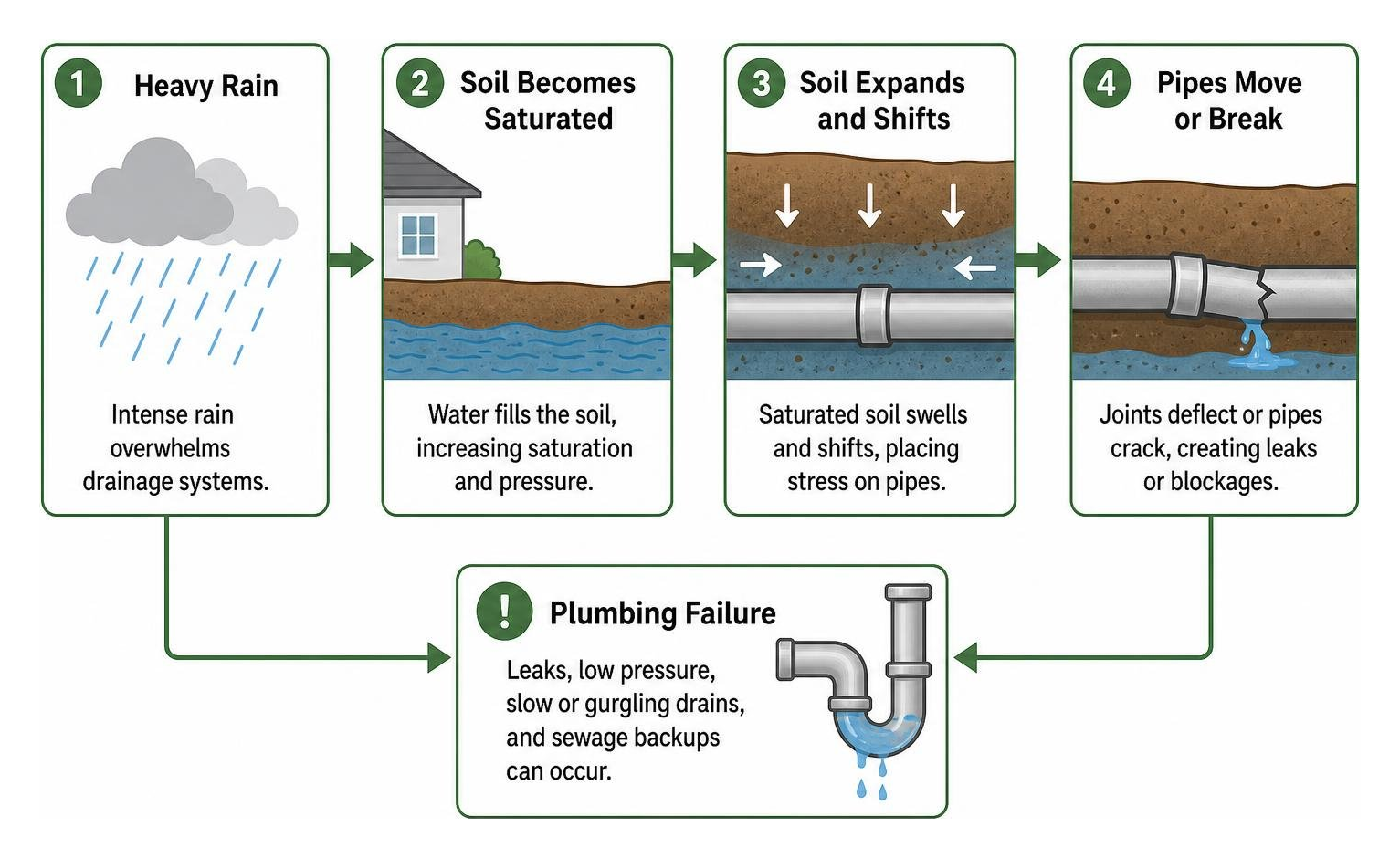 How heavy rain and saturated soil cause plumbing failure